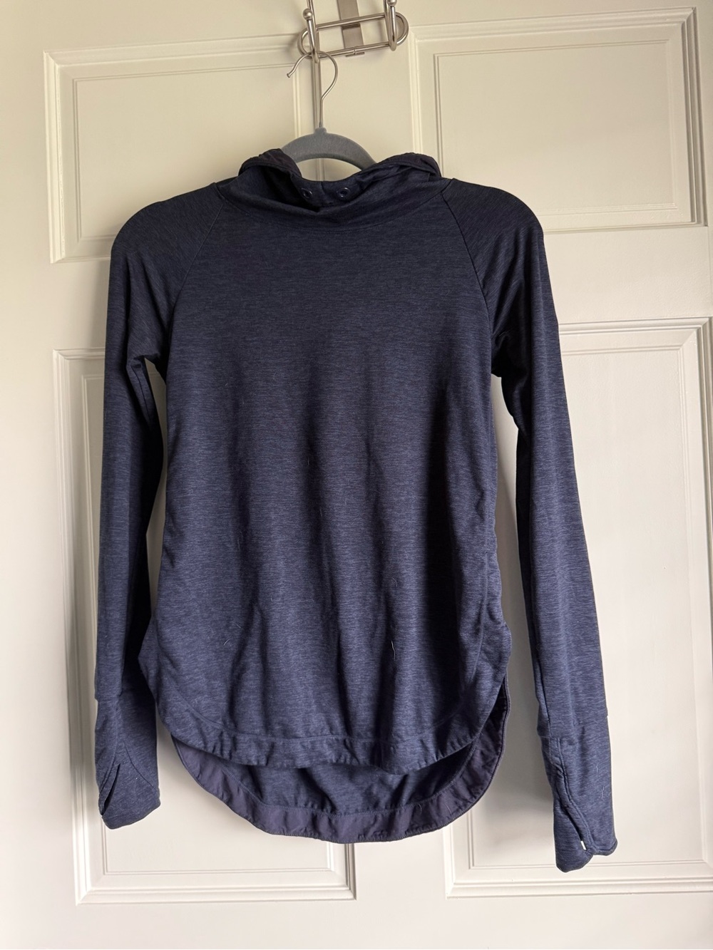 Athleta Navy Hooded Long-Sleeve Performance Top